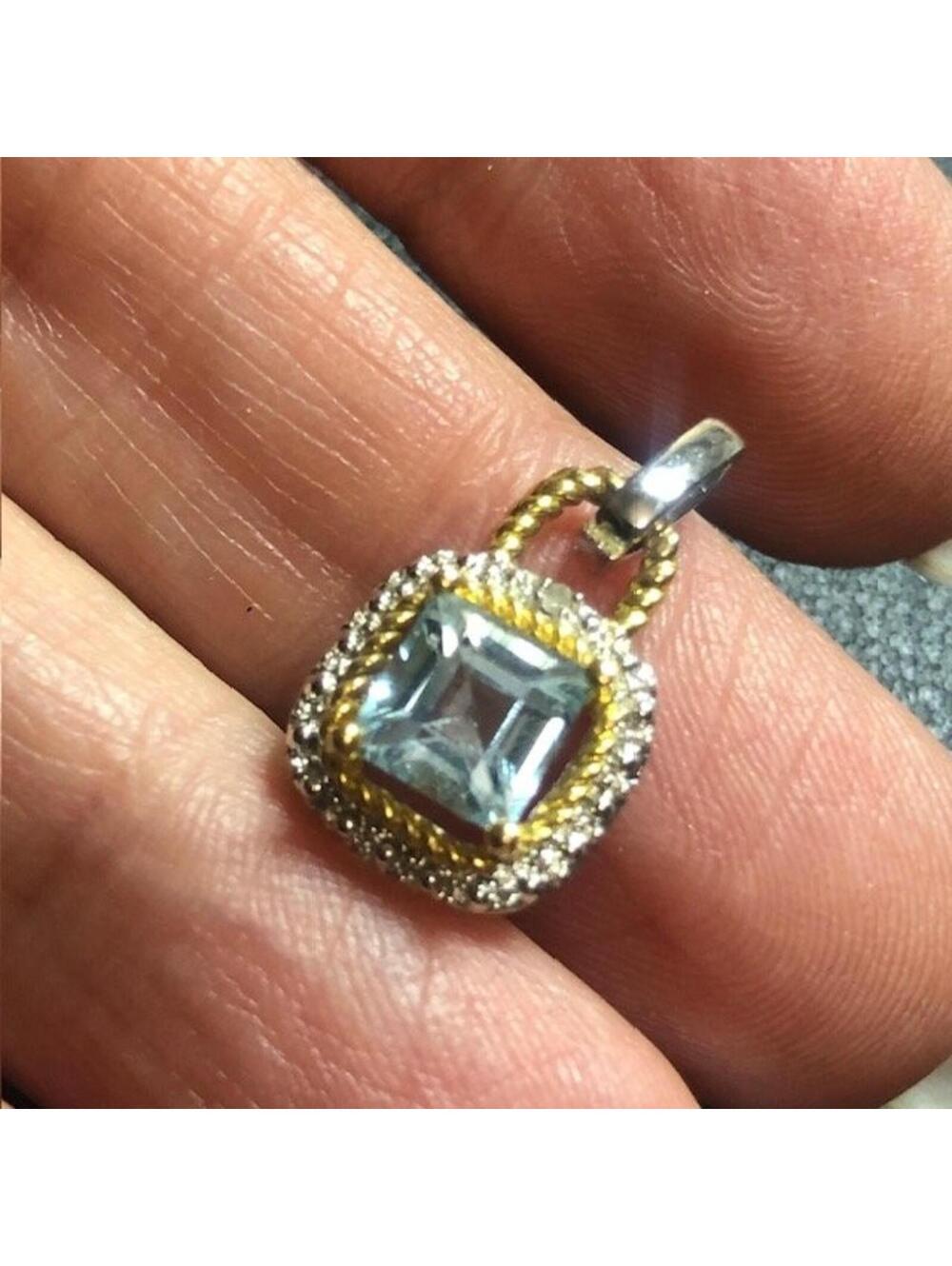 B3360 RSE Halo Pendant Two Tone Sterling Silver Sky Blue Topaz Diamond Accent
